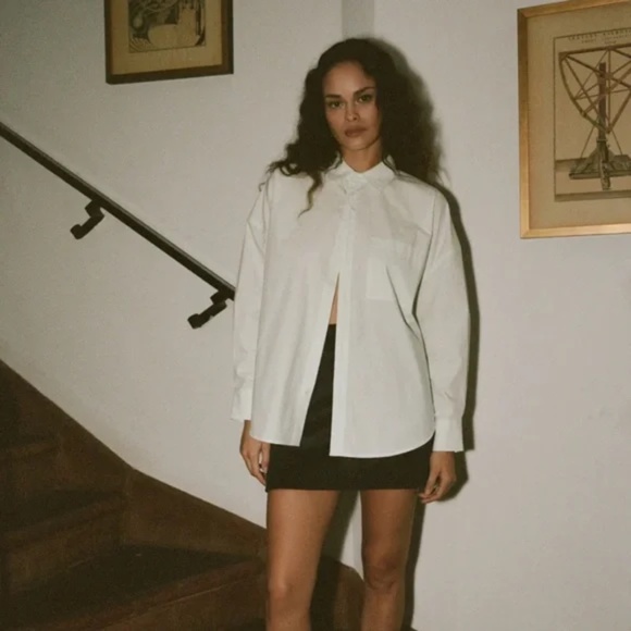 Wyeth NWT Collins Cotton Poplin Button Up Top Navy Blue Small S - Picture 6 of 6